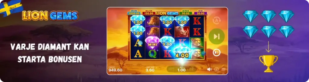 Diamond Peak-funktion triggas i Lion Gems slot