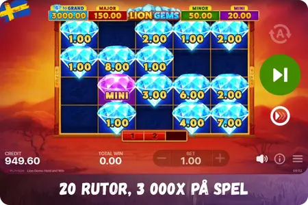 Hold and Win bonusspel sticky diamonds Lion Gems