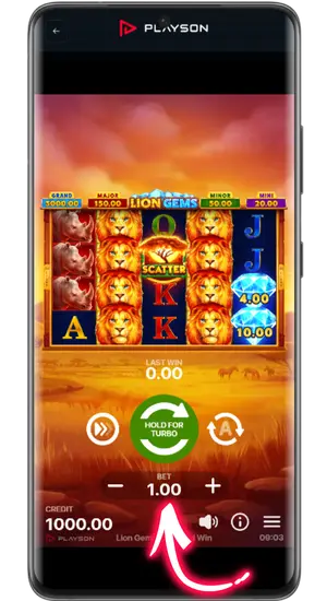 BET-knapp insatsval Lion Gems mobilvy