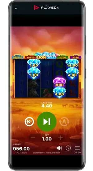 Diamanter med värden på spelplanen Lion Gems
