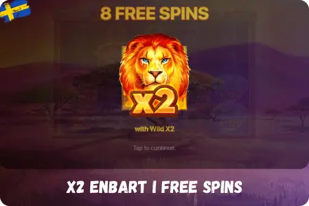 Wild X2-symbol aktiveras under Free Spins Lion Gems